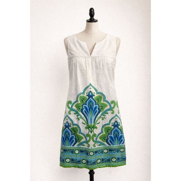 London Times Dresses & Skirts - London Times Petites Printed Shift Dress White Blue Green Sleeveless Size 12P